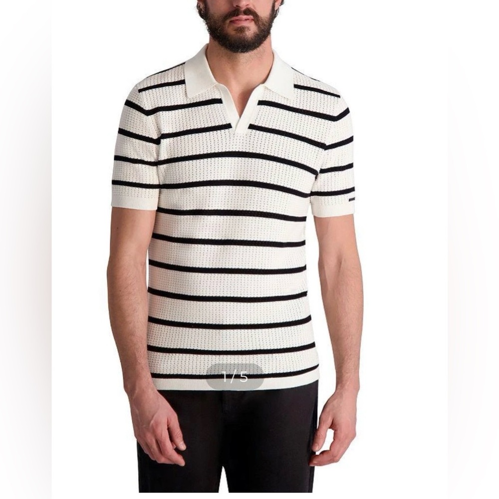 Karl Lagerfeld White and Black Striped Polo Shirt